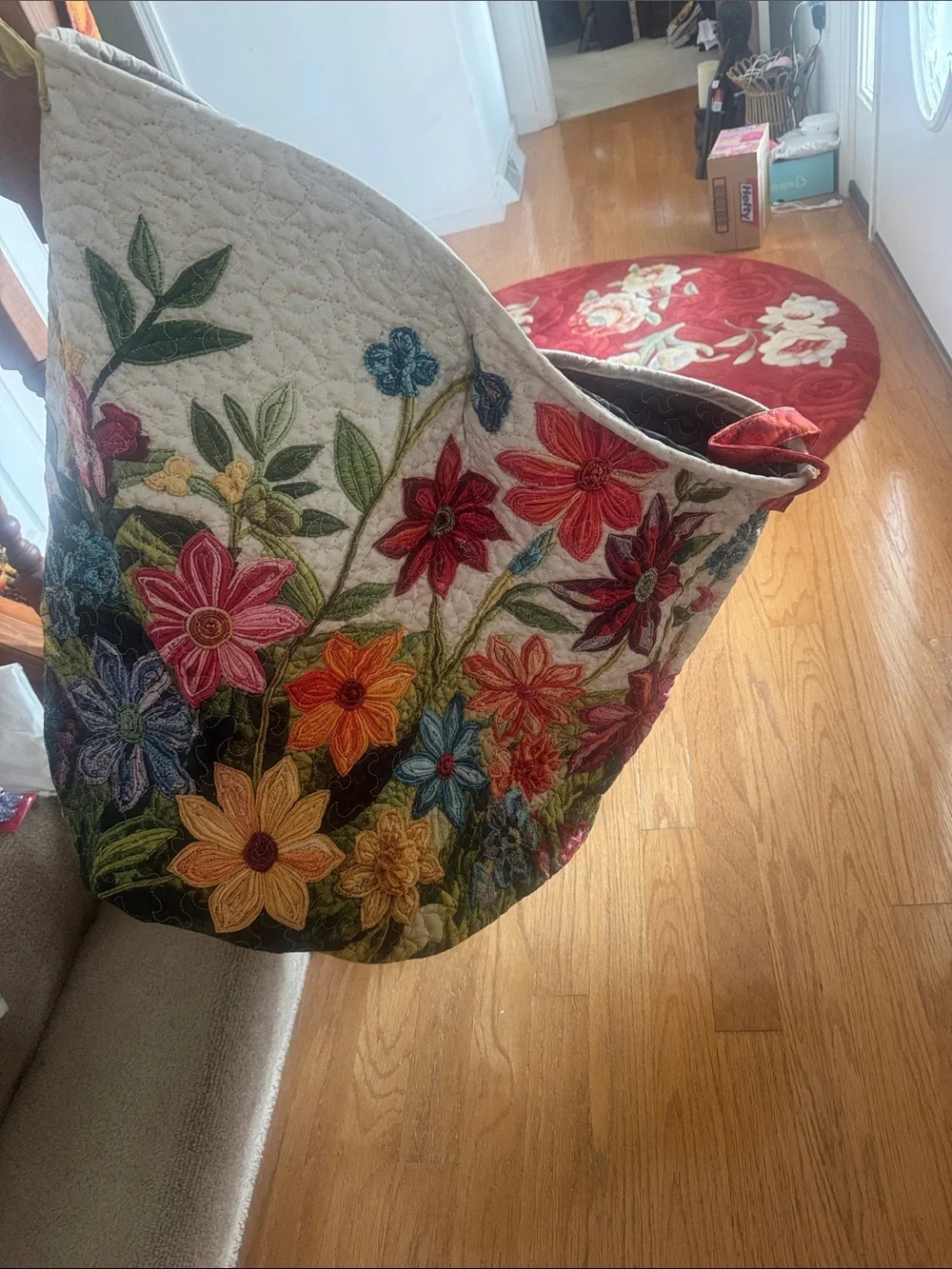 Floral Embroidered Quilted Home Accent storage bag - Multicolor NWT